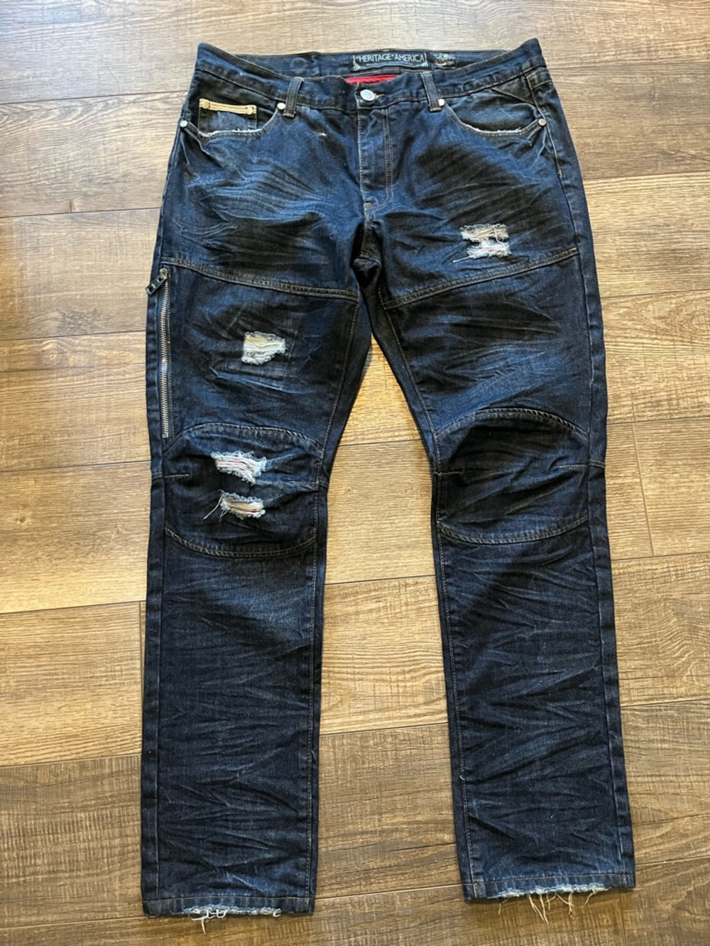 Heritage by America 1776 Men’s Dark Indigo Straight Jeans with Distressing